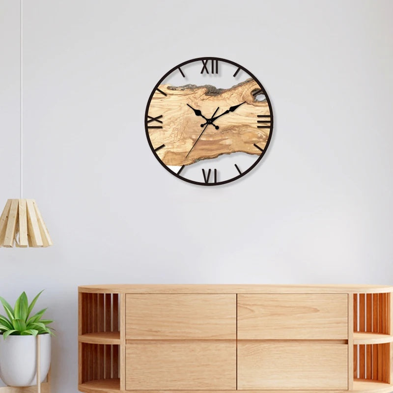 Wall Clock Wood Resin Inlay Silent Quartz
