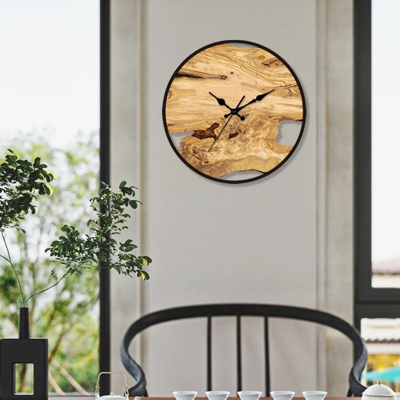Wall Clock Wood Resin Inlay Silent Quartz