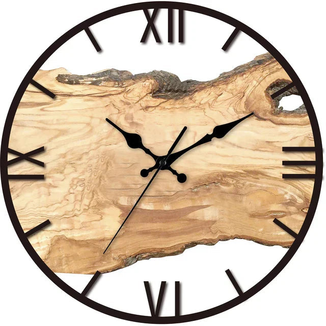 Wall Clock Wood Resin Inlay Silent Quartz