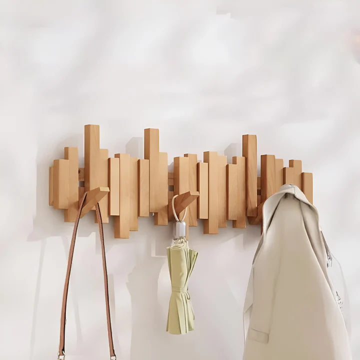 Wall Coat Rack Fold-Flat Hooks Solid Wood