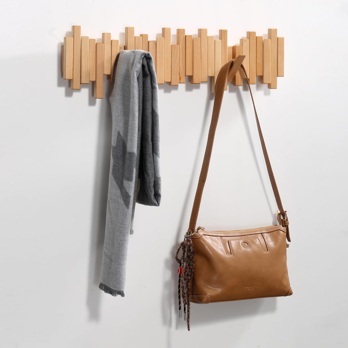 Wall Coat Rack Fold-Flat Hooks Solid Wood