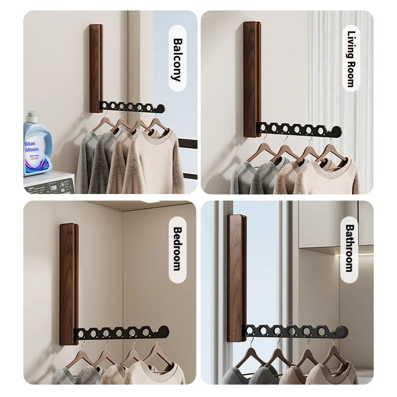 Wall Coat Rack Foldable Wood Frame & Metal Rod