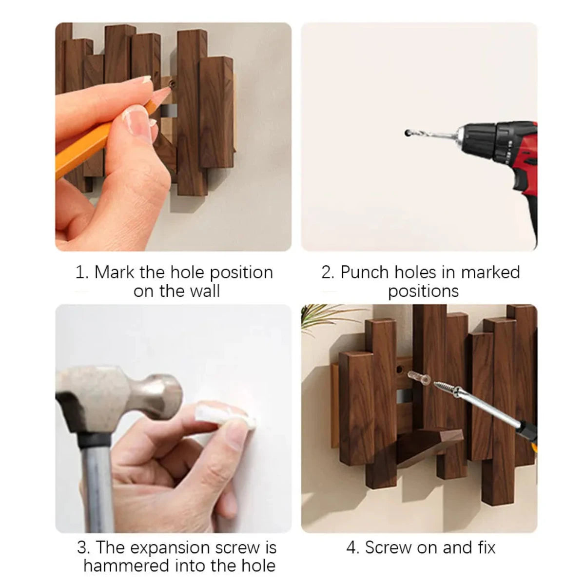 Wall Coat Rack Piano Design Solid Walnut & Beech