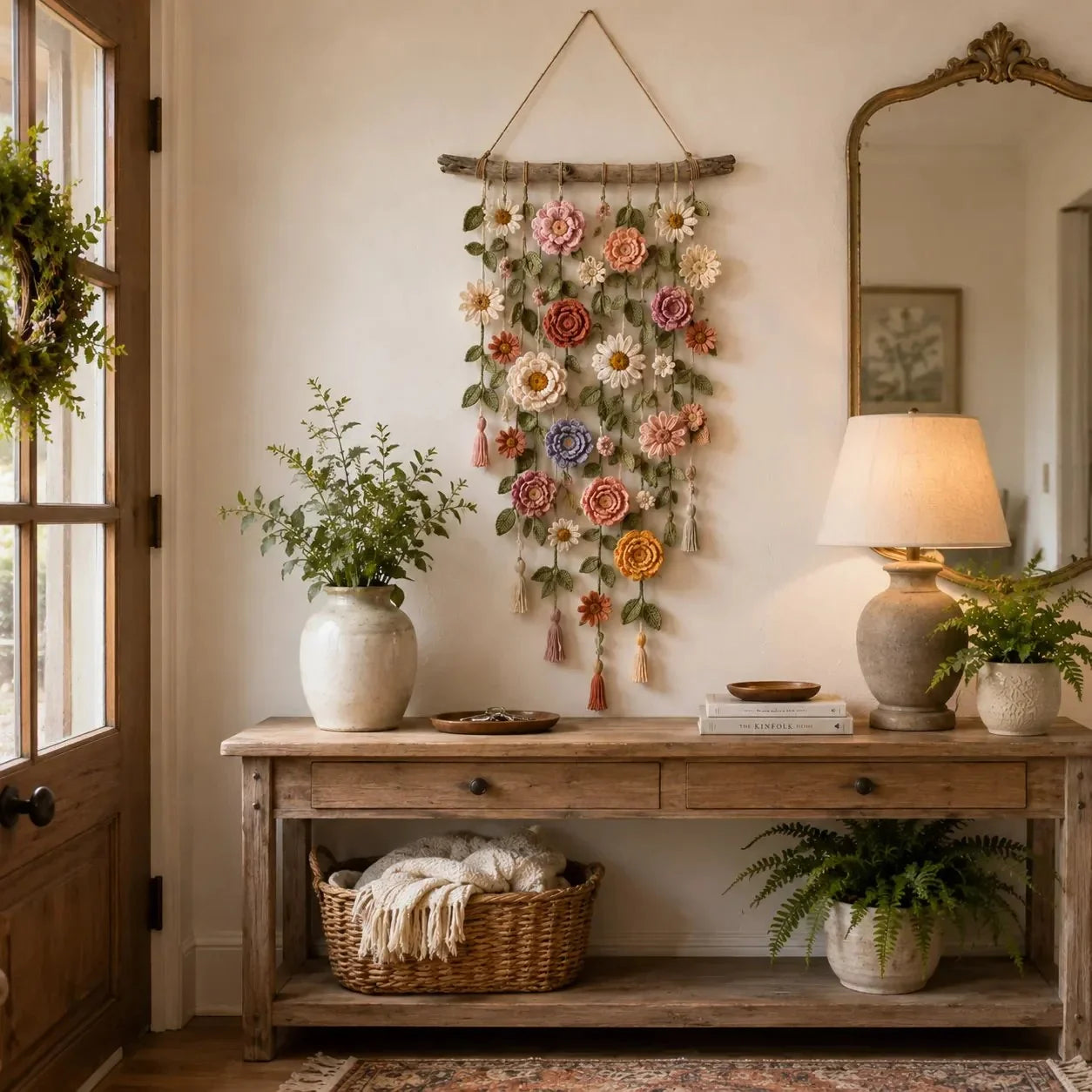 Wall Hanging Crocheted Flower Driftwood Hanger