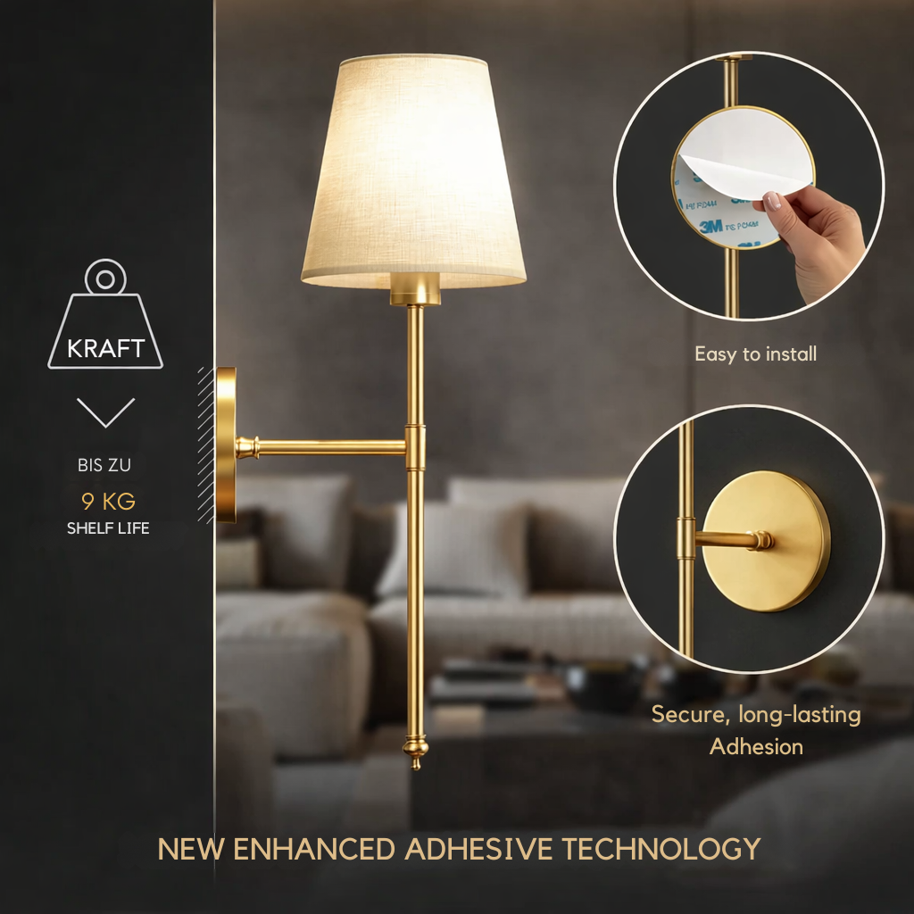 Wall Lamp Adhesive Mount Fabric Shade Set of 2