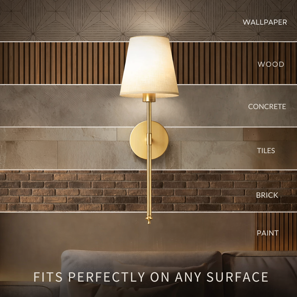 Wall Lamp Adhesive Mount Fabric Shade Set of 2