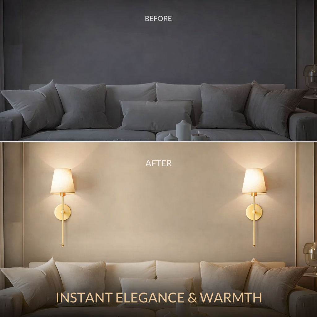 Wall Lamp Adhesive Mount Fabric Shade Set of 2