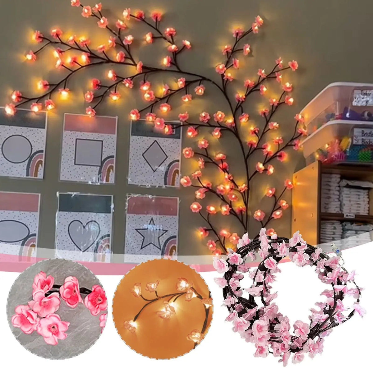 Wall Lamp Cherry Blossom Shapeable Copper Remote & USB