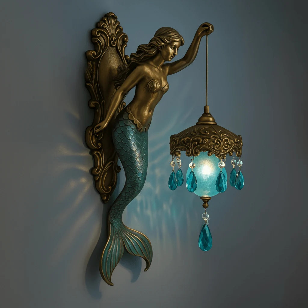 Wall Lamp Handcrafted Metal & Turquoise Crystal Pendant