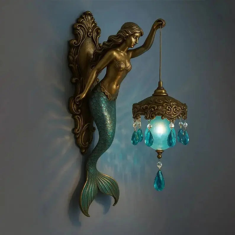Wall Lamp Mermaid Design Antique Bronze Battery Operated LED