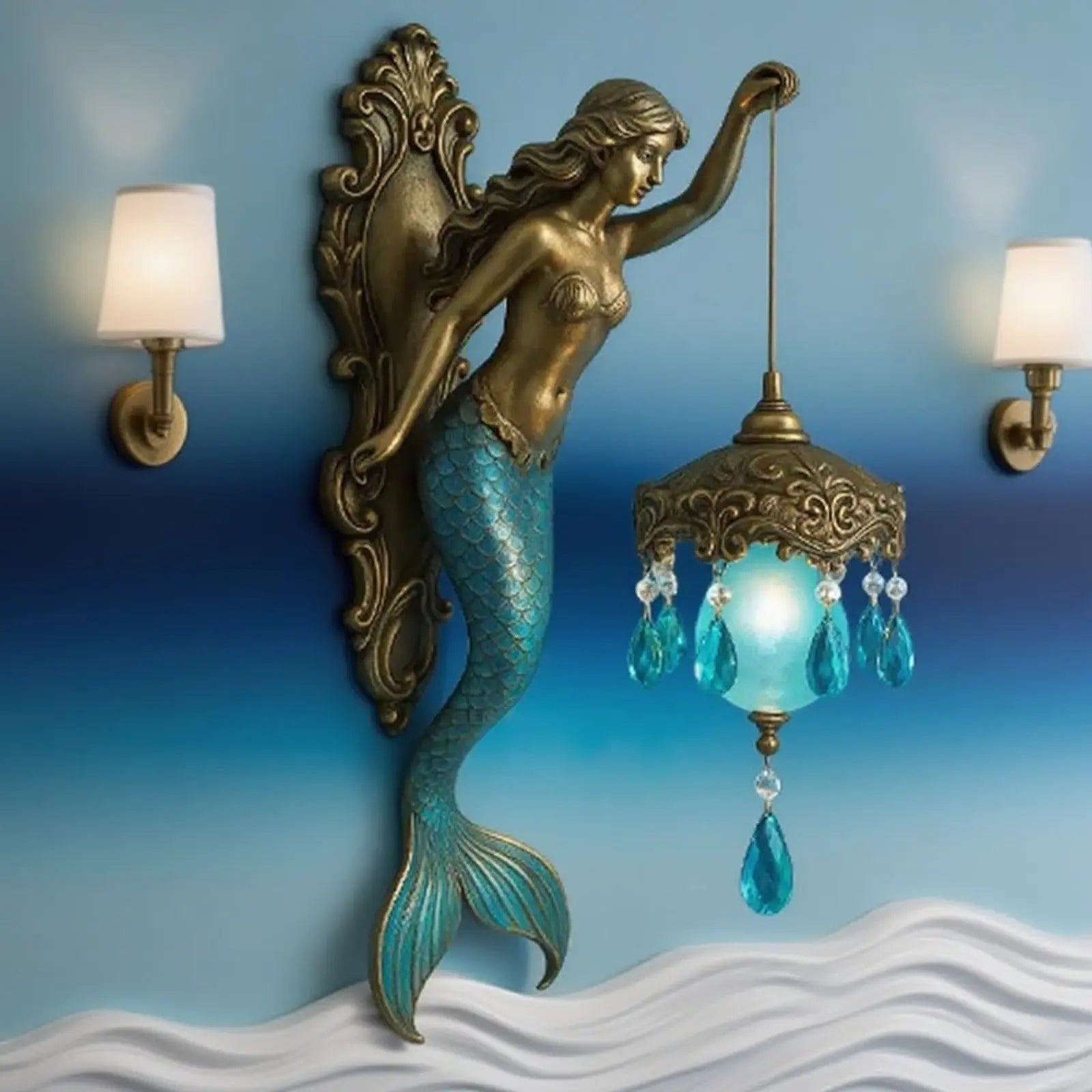 Wall Lamp Mermaid Design Antique Bronze Battery Operated LED