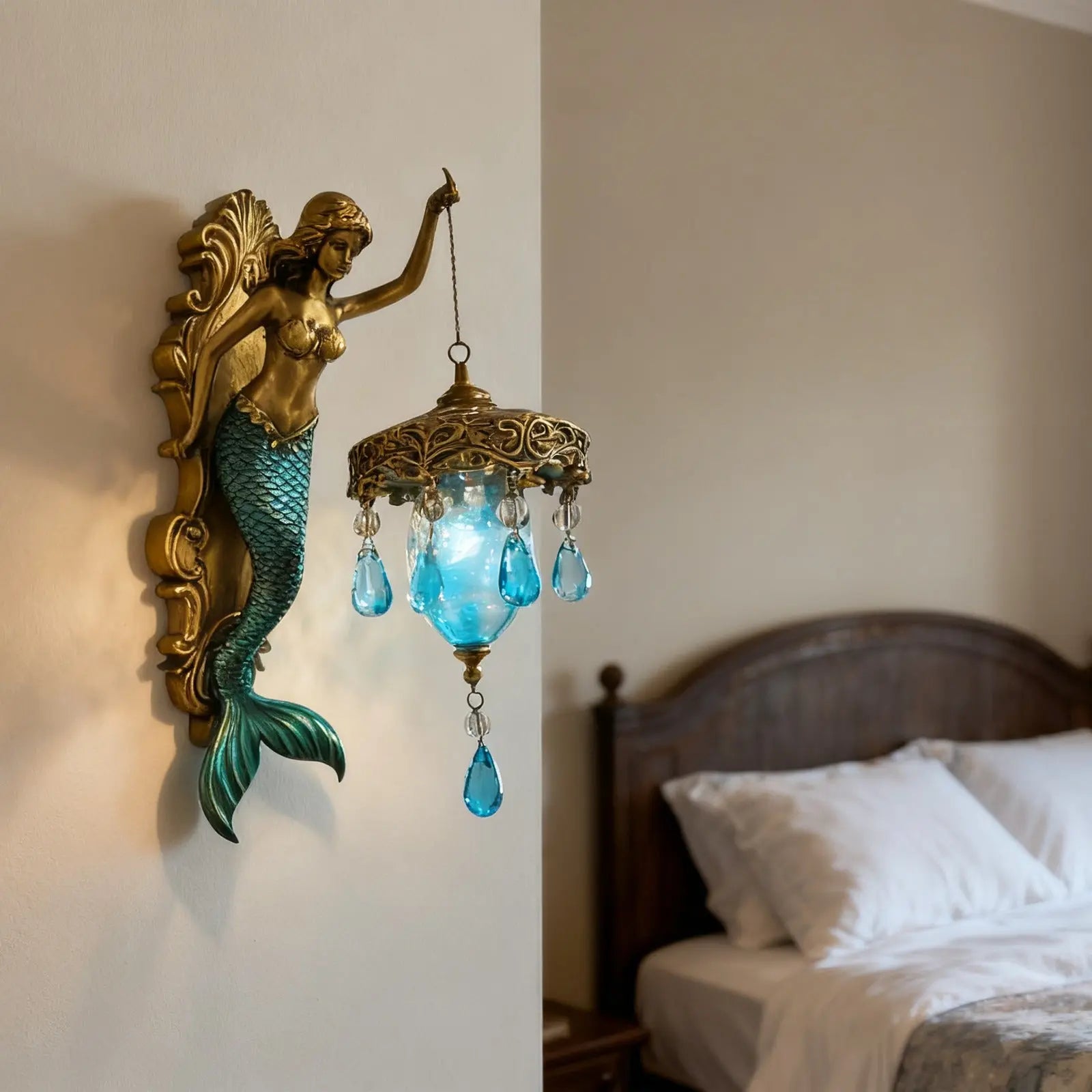 Wall Lamp Mermaid Design Antique Bronze Battery Operated LED