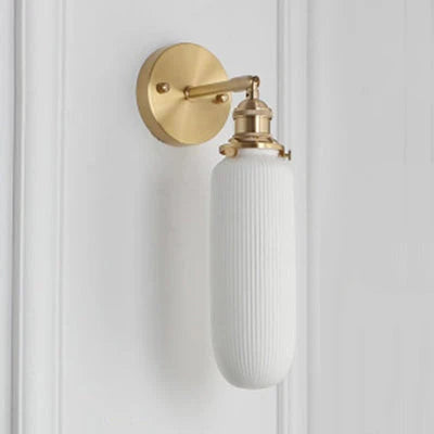Wall Lamp Polished Brass Ribbed Glass Warm Diffuse Light