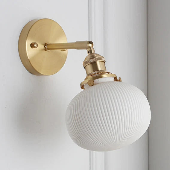 Wall Lamp Polished Brass Ribbed Glass Warm Diffuse Light