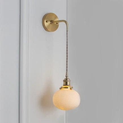 Wall Lamp Polished Brass Ribbed Glass Warm Diffuse Light