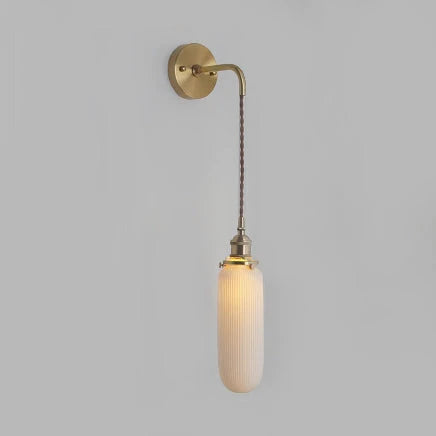 Wall Lamp Polished Brass Ribbed Glass Warm Diffuse Light
