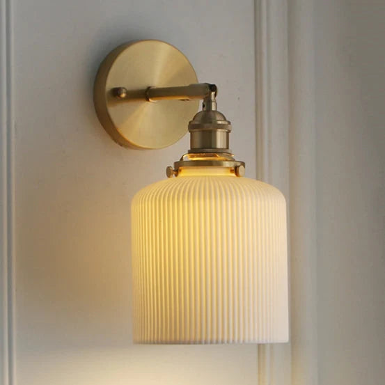 Wall Lamp Polished Brass Ribbed Glass Warm Diffuse Light