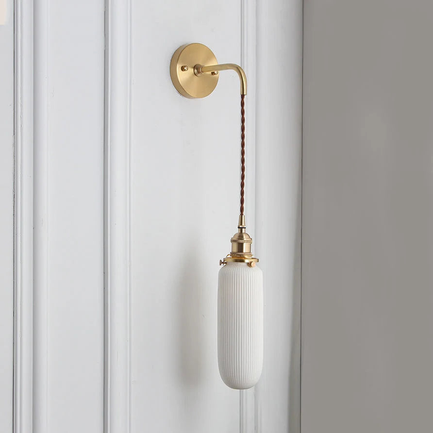 Wall Lamp Polished Brass Ribbed Glass Warm Diffuse Light