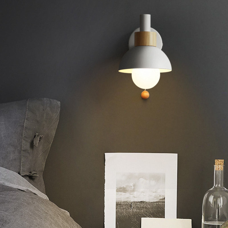 Wall Lamp Pull Cord Scandinavian Wood Metal & Glass