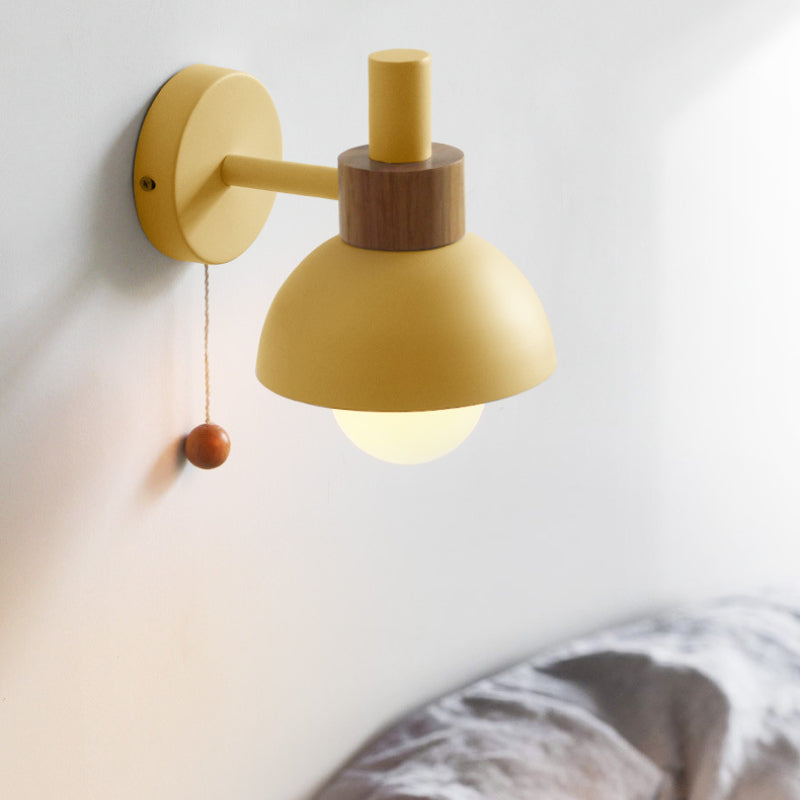 Wall Lamp Pull Cord Scandinavian Wood Metal & Glass