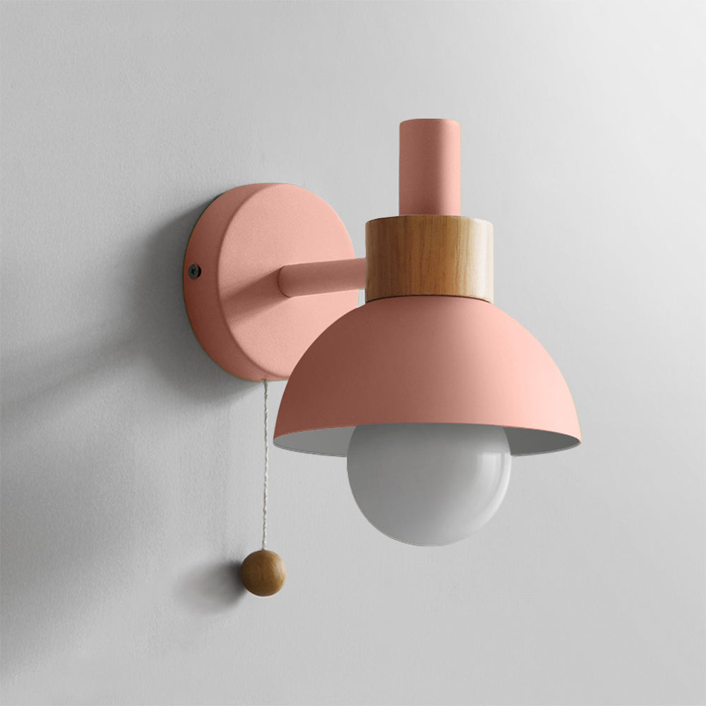 Wall Lamp Pull Cord Scandinavian Wood Metal & Glass