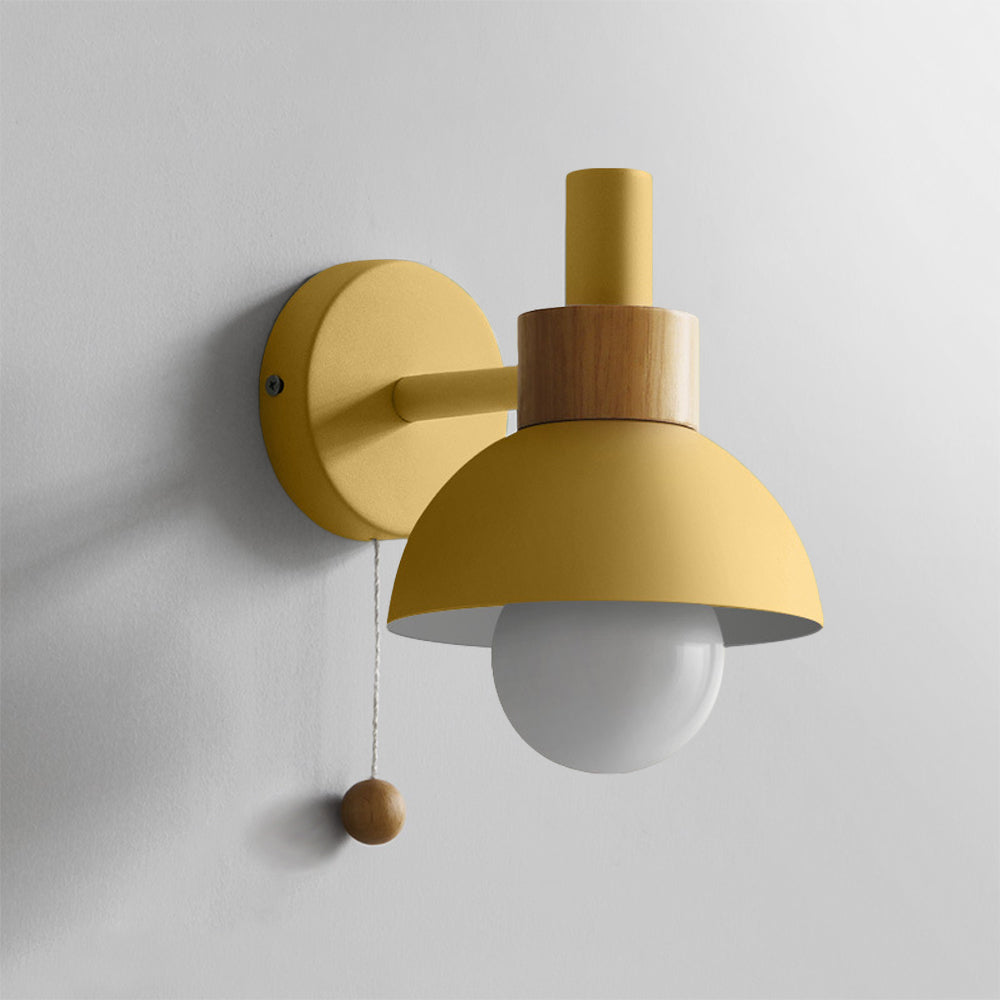 Wall Lamp Pull Cord Scandinavian Wood Metal & Glass