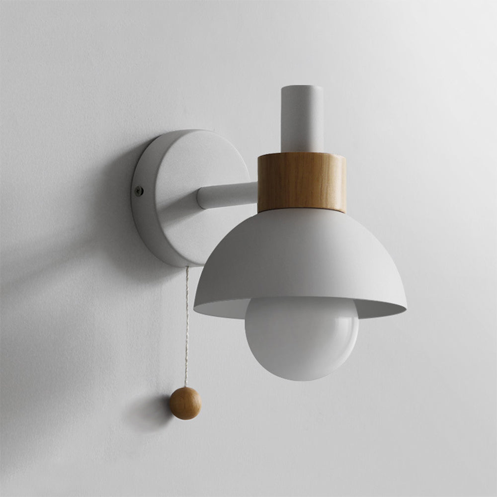 Wall Lamp Pull Cord Scandinavian Wood Metal & Glass