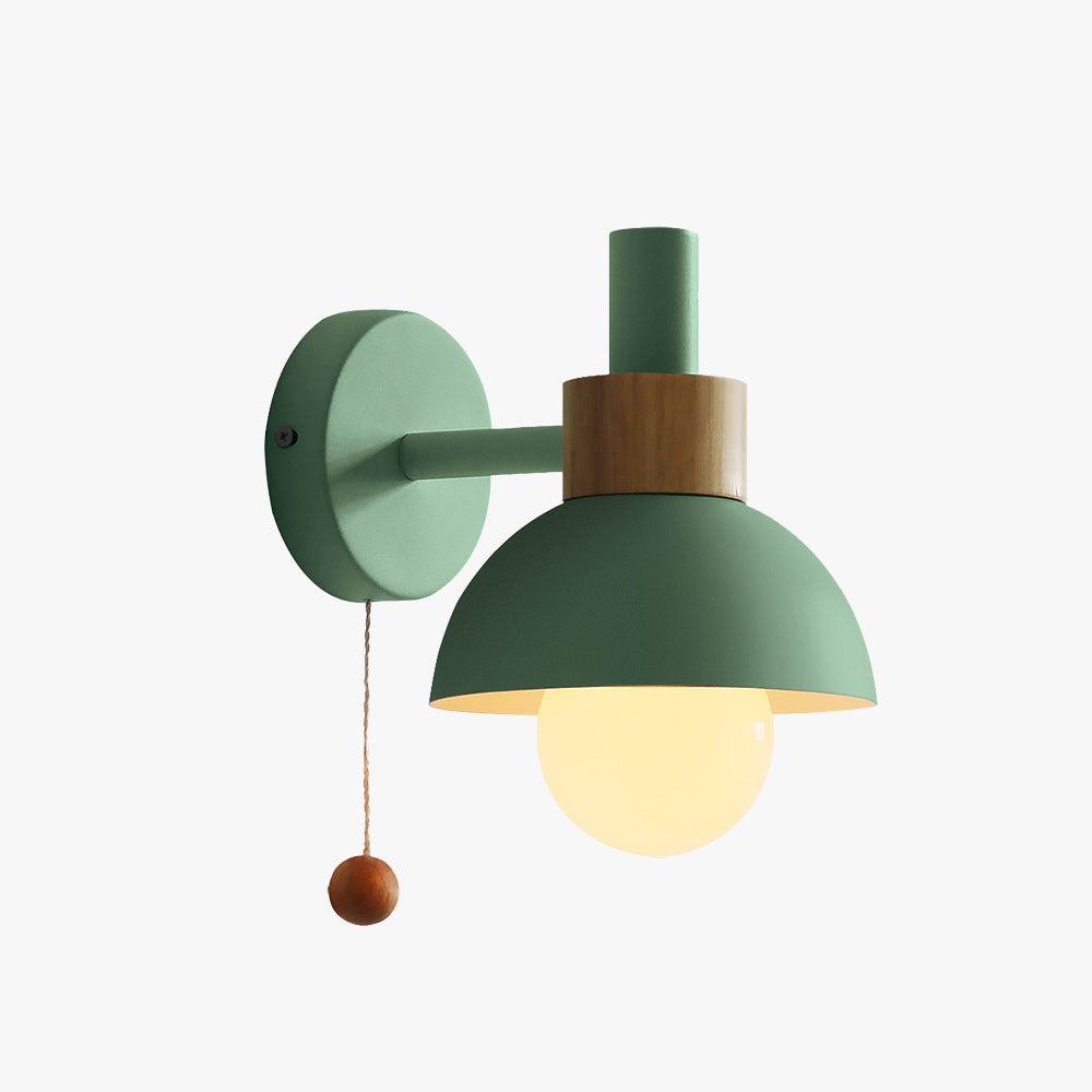 Wall Lamp Pull Cord Scandinavian Wood Metal & Glass