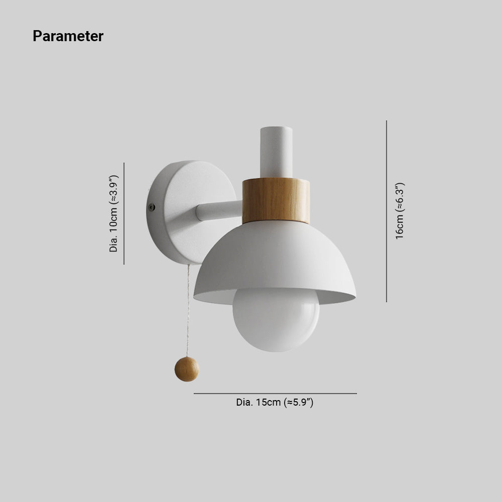 Wall Lamp Pull Cord Scandinavian Wood Metal & Glass