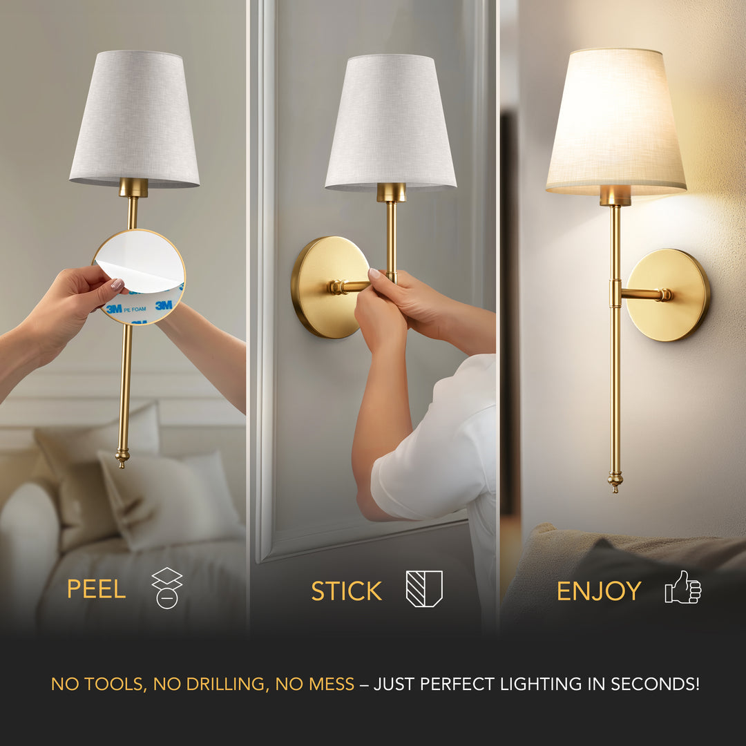 Wall Lamp Wireless Remote & Timer No-Drill