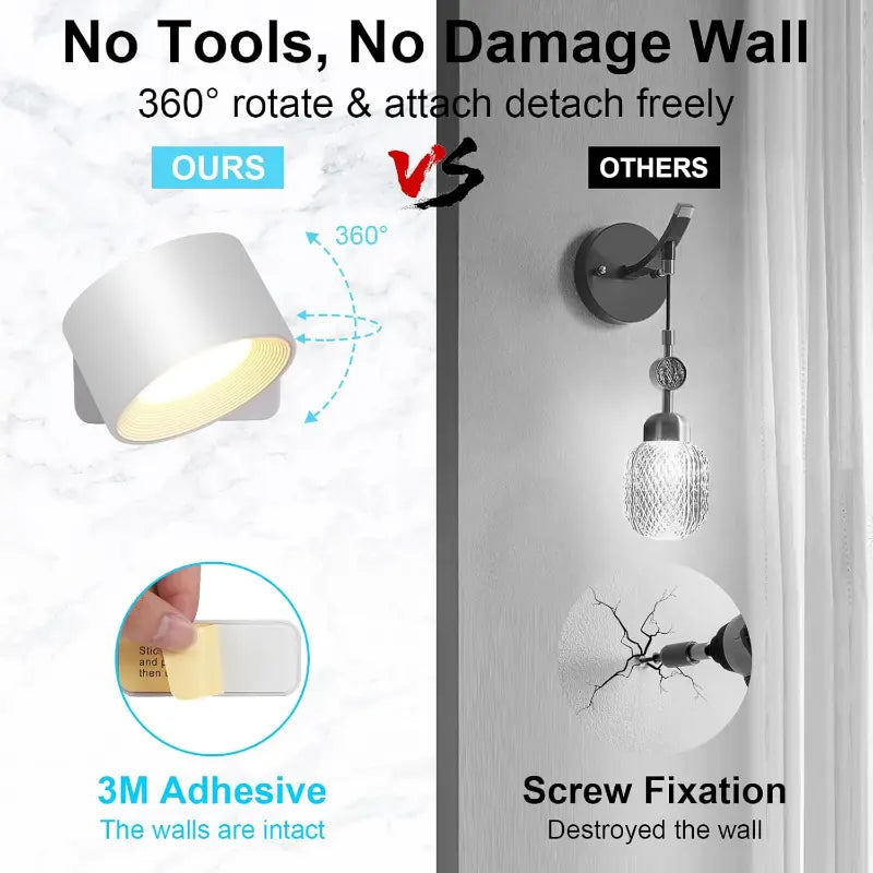 Wall Light 360° Swivel Head Touch Control USB Rechargeable