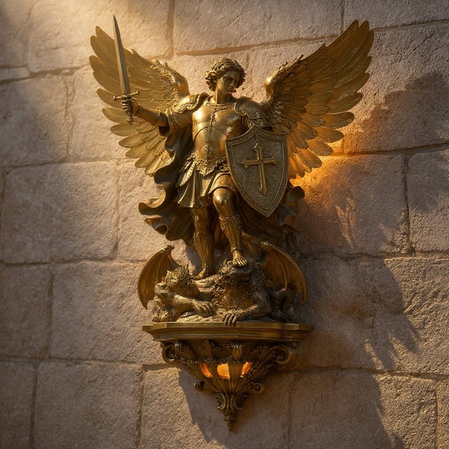 Wall Light Archangel Michael Sculpture Integrated Warm LED