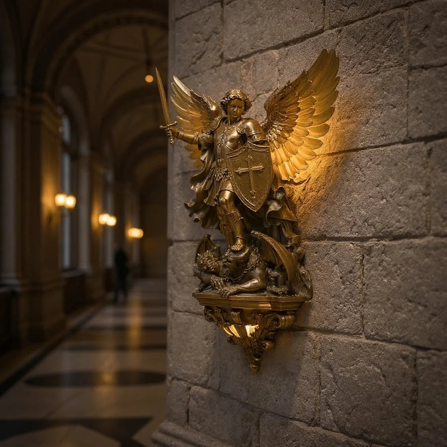 Wall Light Archangel Michael Sculpture Integrated Warm LED