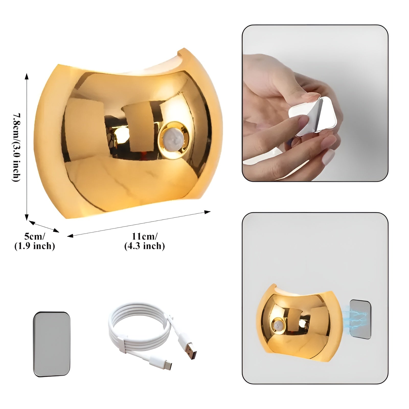 Wall Light Motion-Activated USB-C Rechargeable Magnetic No-Drill Mount