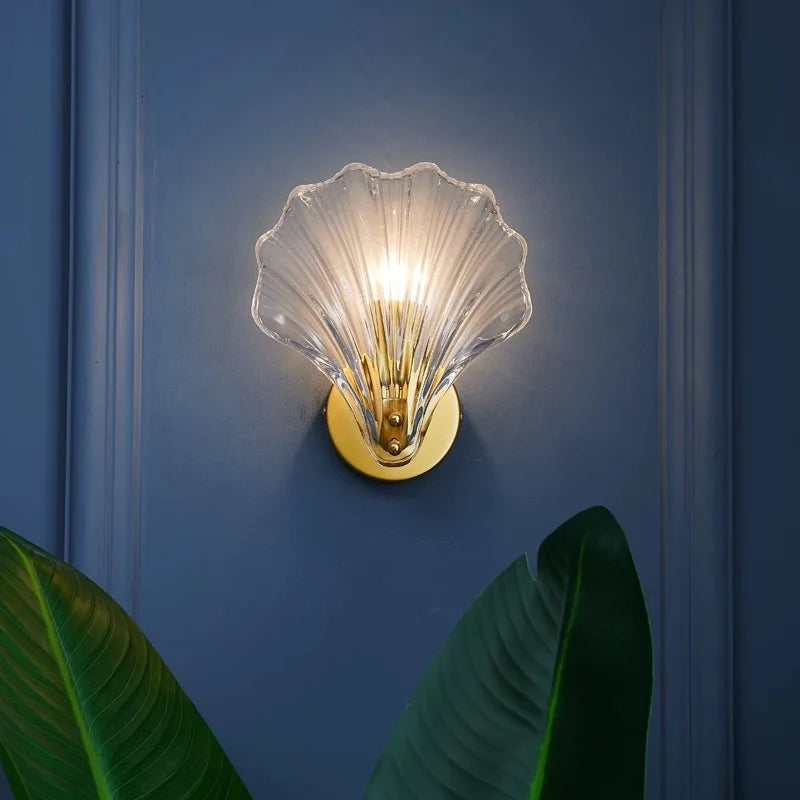 Wall Light Mouth-Blown Glass Shell Golden Holder