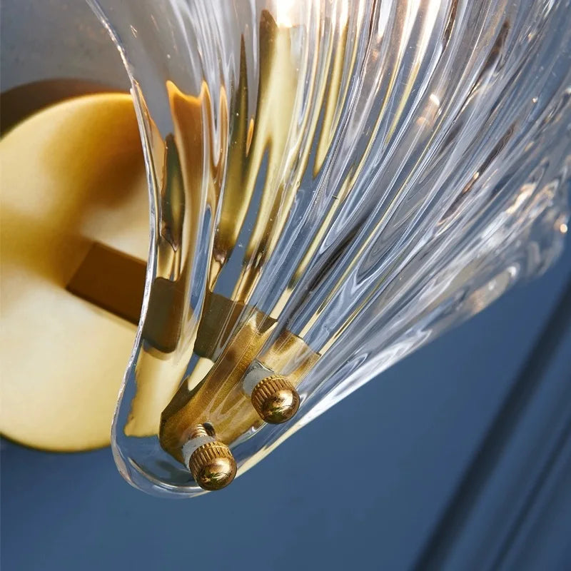 Wall Light Mouth-Blown Glass Shell Golden Holder