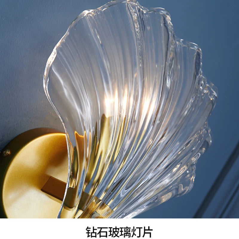 Wall Light Mouth-Blown Glass Shell Golden Holder