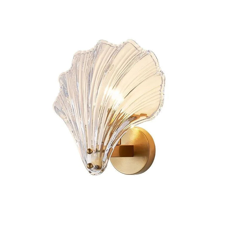 Wall Light Mouth-Blown Glass Shell Golden Holder