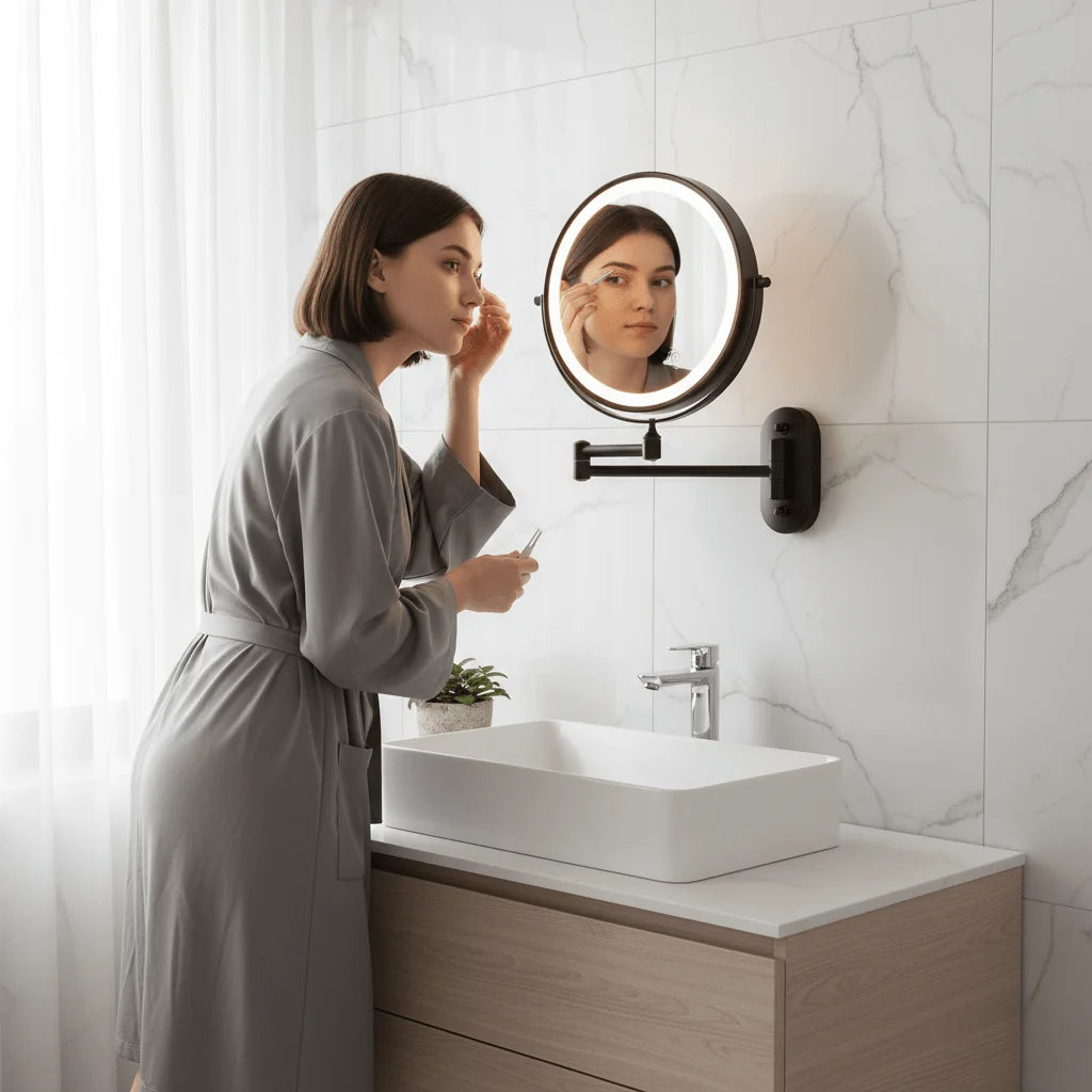 Wall-Mount Magnifying Mirror Stepless LED Rechargeable 360 Degree Swivel