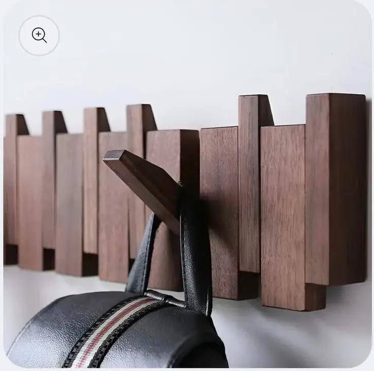 Wall-Mounted Coat Rack 8 Foldable Hooks Piano Lacquer