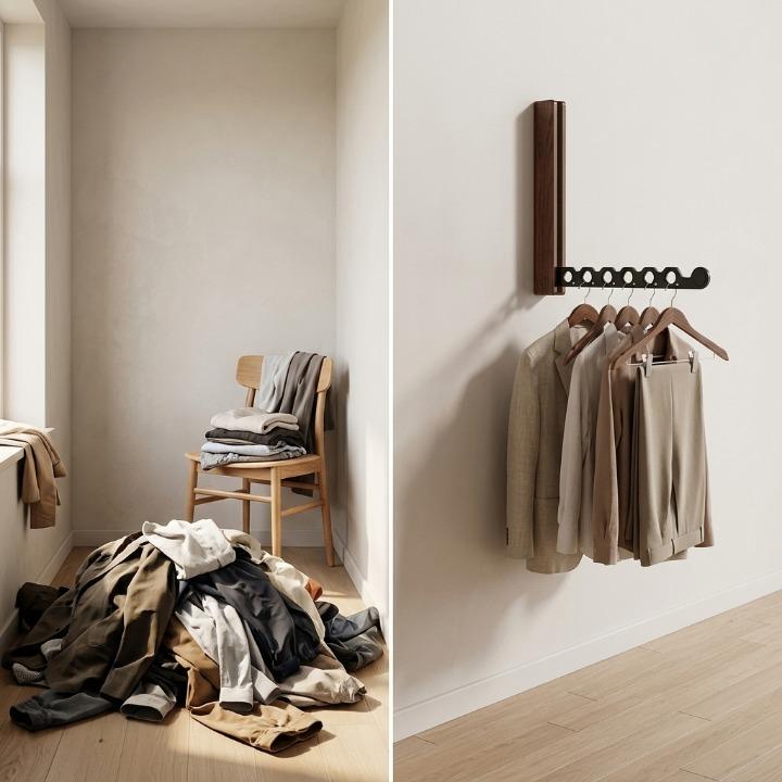 Wall-Mounted Coat Rack Fold-Flat Solid Wood