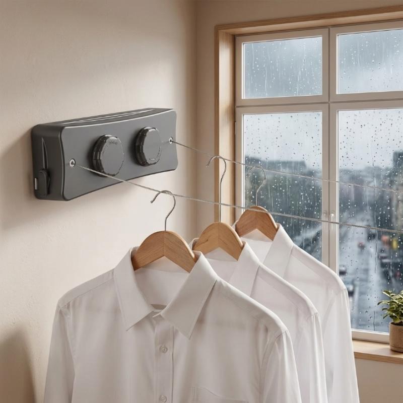 Wall-Mounted Drying Rack Extendable Double Cord Stainless Steel