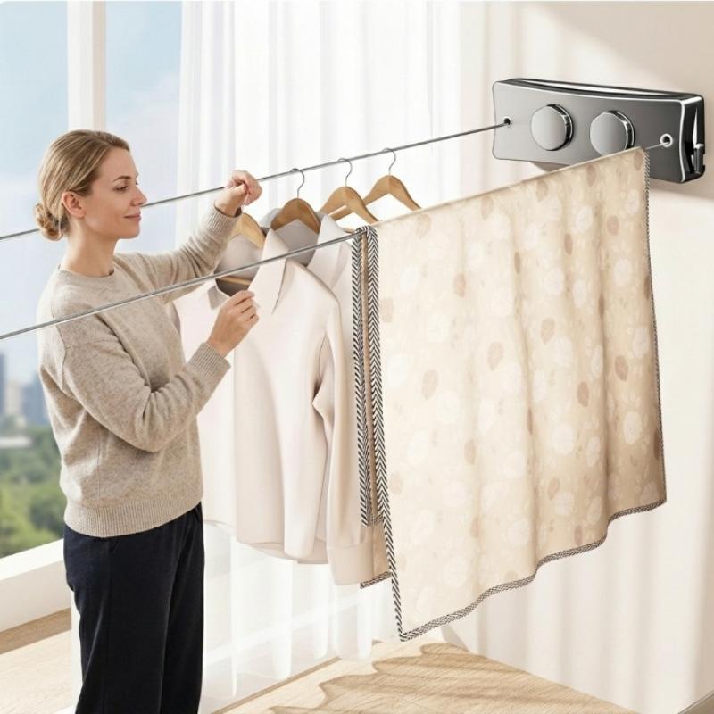 Wall-Mounted Drying Rack Extendable Double Cord Stainless Steel