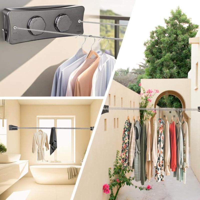 Wall-Mounted Drying Rack Extendable Double Cord Stainless Steel