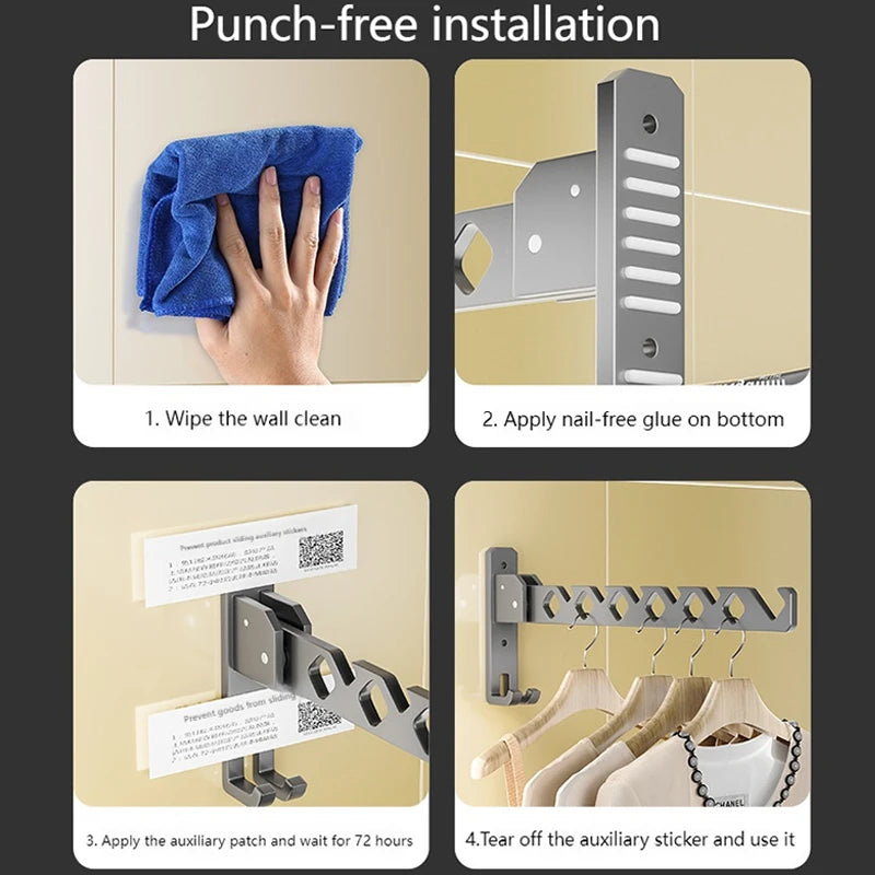 Wall-Mounted Drying Rack Foldable Aluminum 180 Degree Swivel
