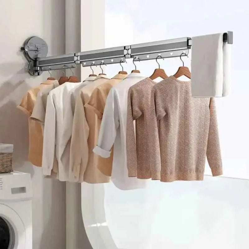 Wall-Mounted Drying Rack Suction Mount Foldable Wind-Resistant Hooks
