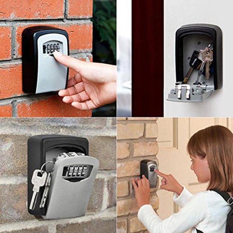 Wall-Mounted Key Box Weatherproof Aluminum 4-Digit Lock