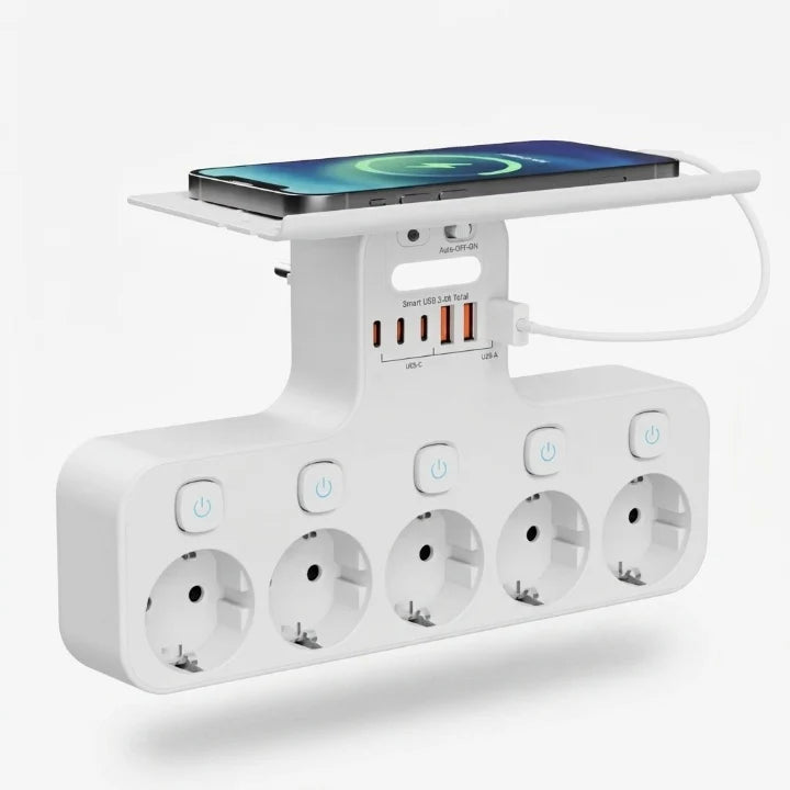 Wall-Mounted Power Strip 5 Switchable Sockets USB Night Light