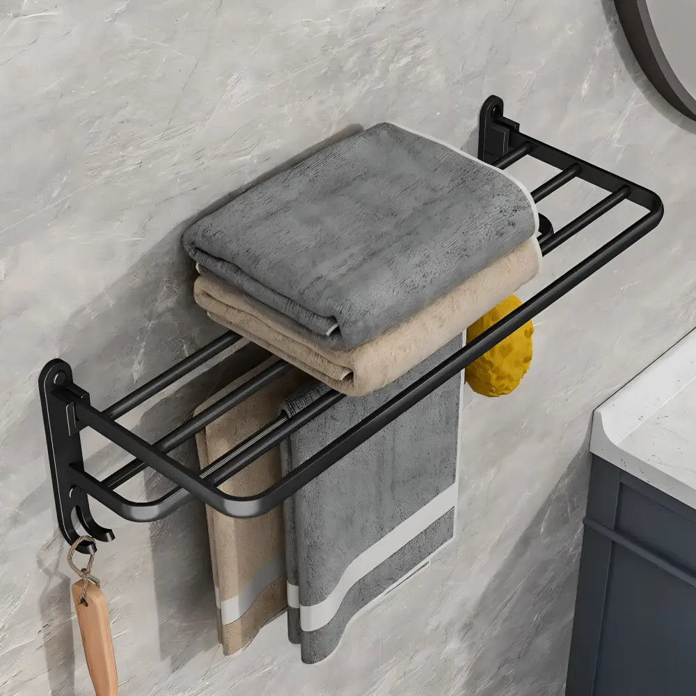 Wall Mounted Towel Rack Double Bar Aluminum With Hooks