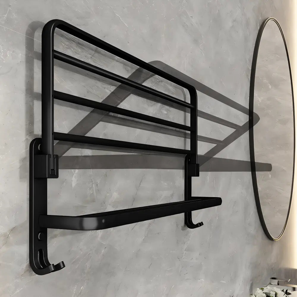 Wall Mounted Towel Rack Double Bar Aluminum With Hooks